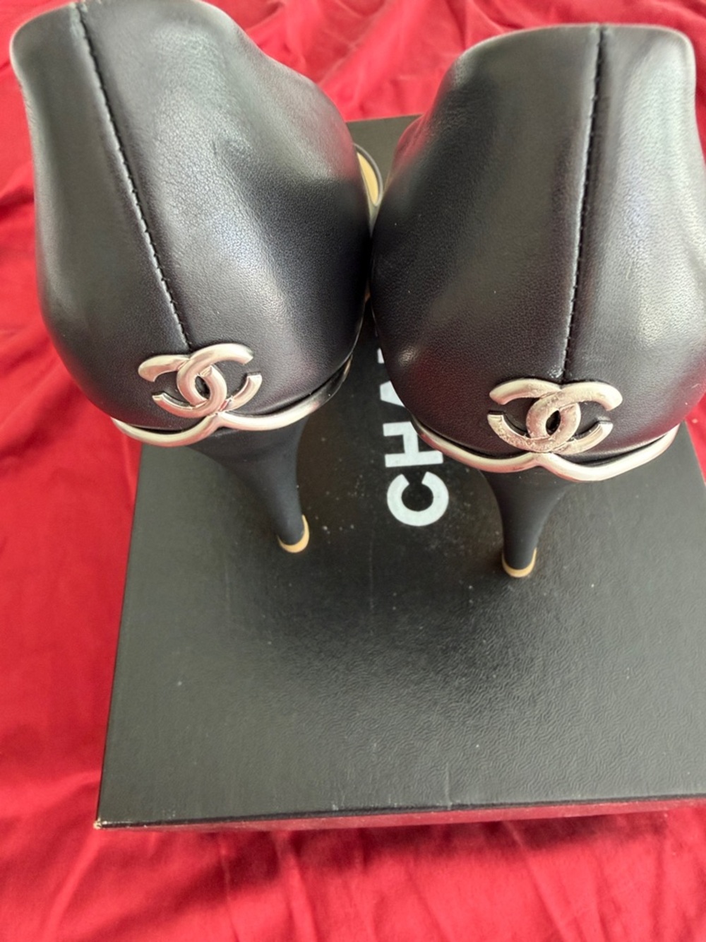 CHANEL Black Leather Peep-Toe Pumps - Picture 3 of 5